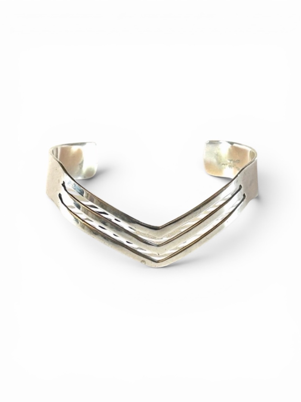 Taxco 925 Sterling Silver Multi Row V Shape Cuff Bracelet 7"
